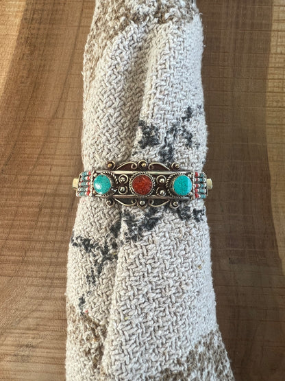 Armband Turquoise - Zilver / Rood