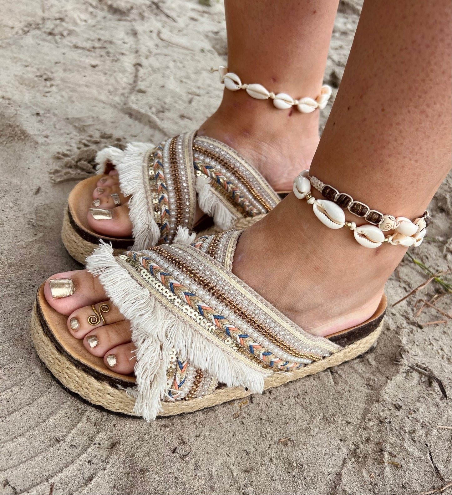 Enkelbandje Beads - Bruin/beige - Corazón Boutique