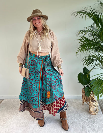 Maxi wrap skirt Oriental - Blauw - Corazón Boutique