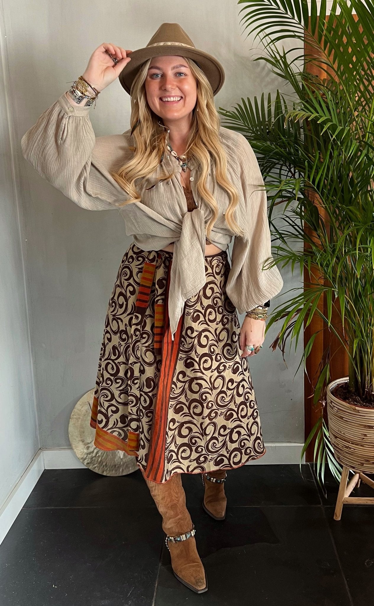 Midi wrap skirt Oriental - Geel / Bruin - Corazón Boutique